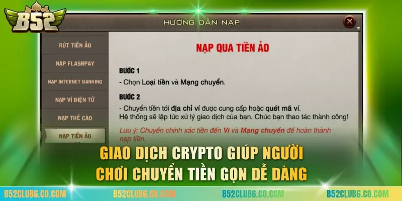 Giao dịch crypto giúp người chơi chuyển tiền gọn dễ dàng
